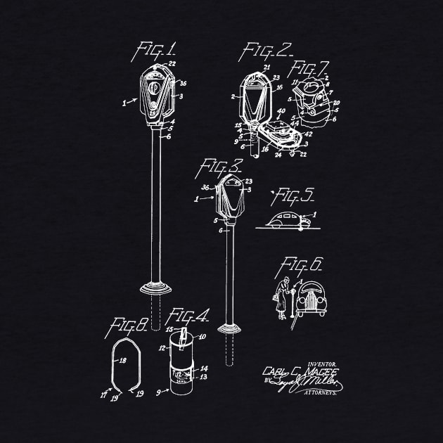 coin controlled parking meter Vintage Patent Hand Drawing by TheYoungDesigns